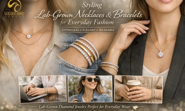 Lab grown necklaces and bracelets styled for daily fashion by Golden Bird Jewels